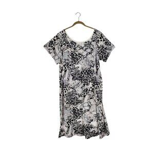 Anna Maxwell Cotton Dress Midi House Short Sleeve Black White Womens Size 2XWP